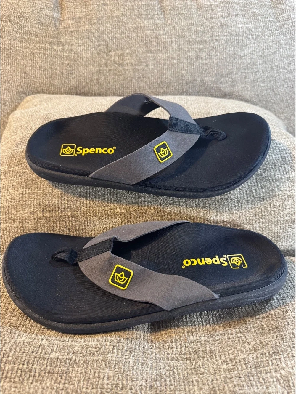 Spenco Women's Yumi Plus Orthotic Flip Flops Sandal Size 9 Black / Grey